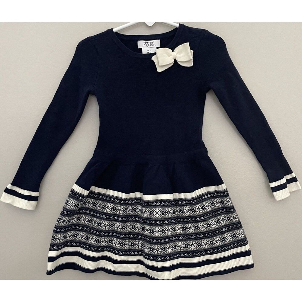 Miss Mona Mouse Girls 3 Navy/Cream Knit Fall Dress